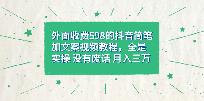 外面收费598抖音简笔加文案教程，全是实操 没有废话 月入三万（教程+资料）艺创吧-网创项目资源站-副业项目-创业项目-搞钱项目艺创吧