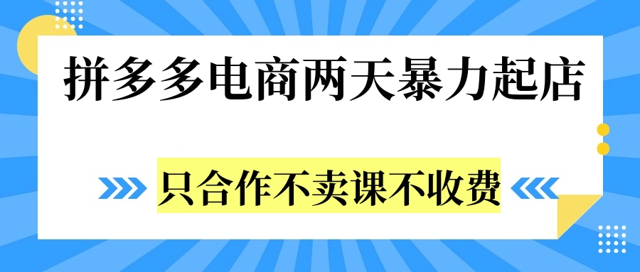 拼多多两天暴力起店，只合作不卖课不收费艺创吧-网创项目资源站-副业项目-创业项目-搞钱项目艺创吧