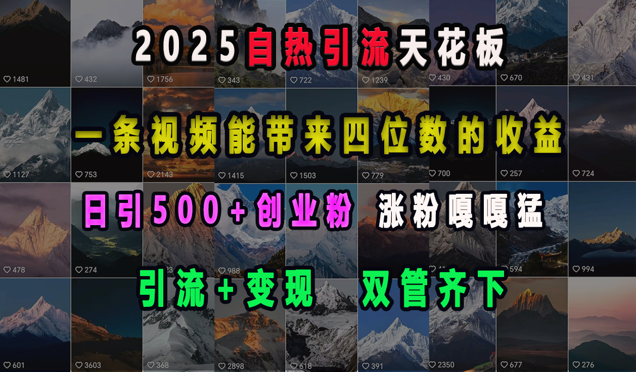 2025自热引流天花板，一条视频能带来四位数的收益，引流+变现双管齐下，日引500+创业粉，涨粉嘎嘎猛艺创吧-网创项目资源站-副业项目-创业项目-搞钱项目艺创吧