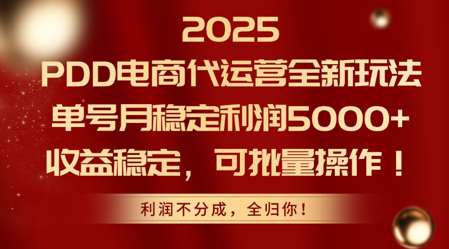 2025 PDD电商代运营全新玩法,单号月稳定利润5000+,收益稳定,可批量操作!艺创吧-网创项目资源站-副业项目-创业项目-搞钱项目艺创吧