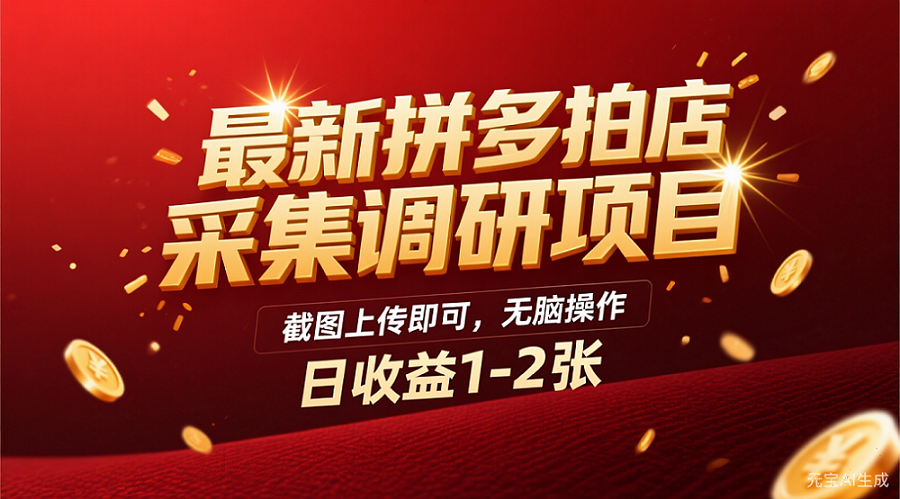 最新拼多多拍店采集调研项目,截图上传即可,无脑操作,日收益1-2张艺创吧-网创项目资源站-副业项目-创业项目-搞钱项目艺创吧
