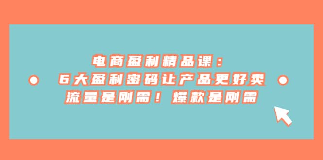 电商 盈利精品课:6大盈利 密码让产品更好卖,流量是刚需!爆款是刚需艺创吧-网创项目资源站-副业项目-创业项目-搞钱项目艺创吧