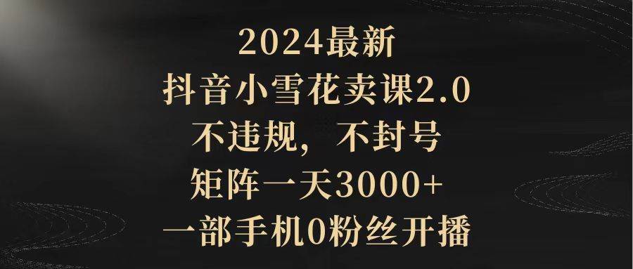 2024最新抖音小雪花卖课2.0 不违规 不封号 矩阵一天3000+一部手机0粉丝开播艺创吧-网创项目资源站-副业项目-创业项目-搞钱项目艺创吧