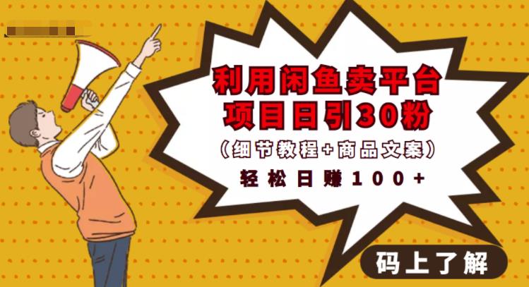 利用闲鱼卖平台项目课程资源日引流30+精准粉丝，轻松日赚100+，积累人脉可实现二次变现（细节教程+商品文案）艺创吧-网创项目资源站-副业项目-创业项目-搞钱项目艺创吧