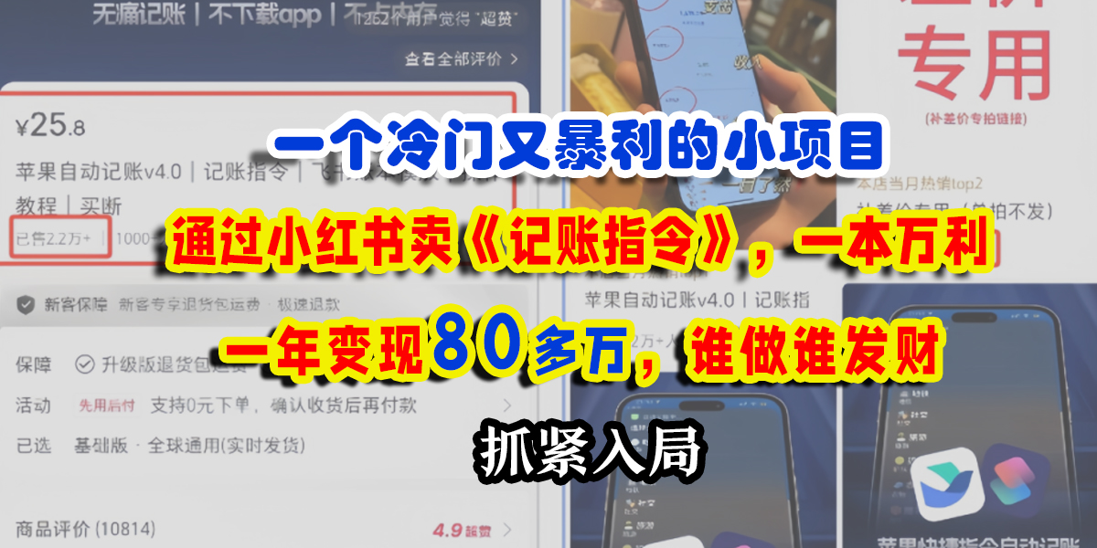一个冷门又暴利的小项目，通过小红书卖《记账指令》，一本万利，一年变现80多万，谁做谁发财艺创吧-网创项目资源站-副业项目-创业项目-搞钱项目艺创吧