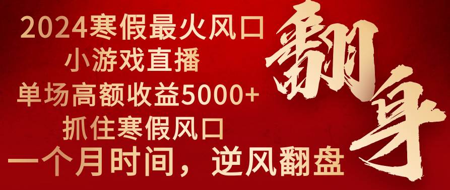 2024年最火寒假风口项目 小游戏直播 单场收益5000+抓住风口 一个月直接提车艺创吧-网创项目资源站-副业项目-创业项目-搞钱项目艺创吧