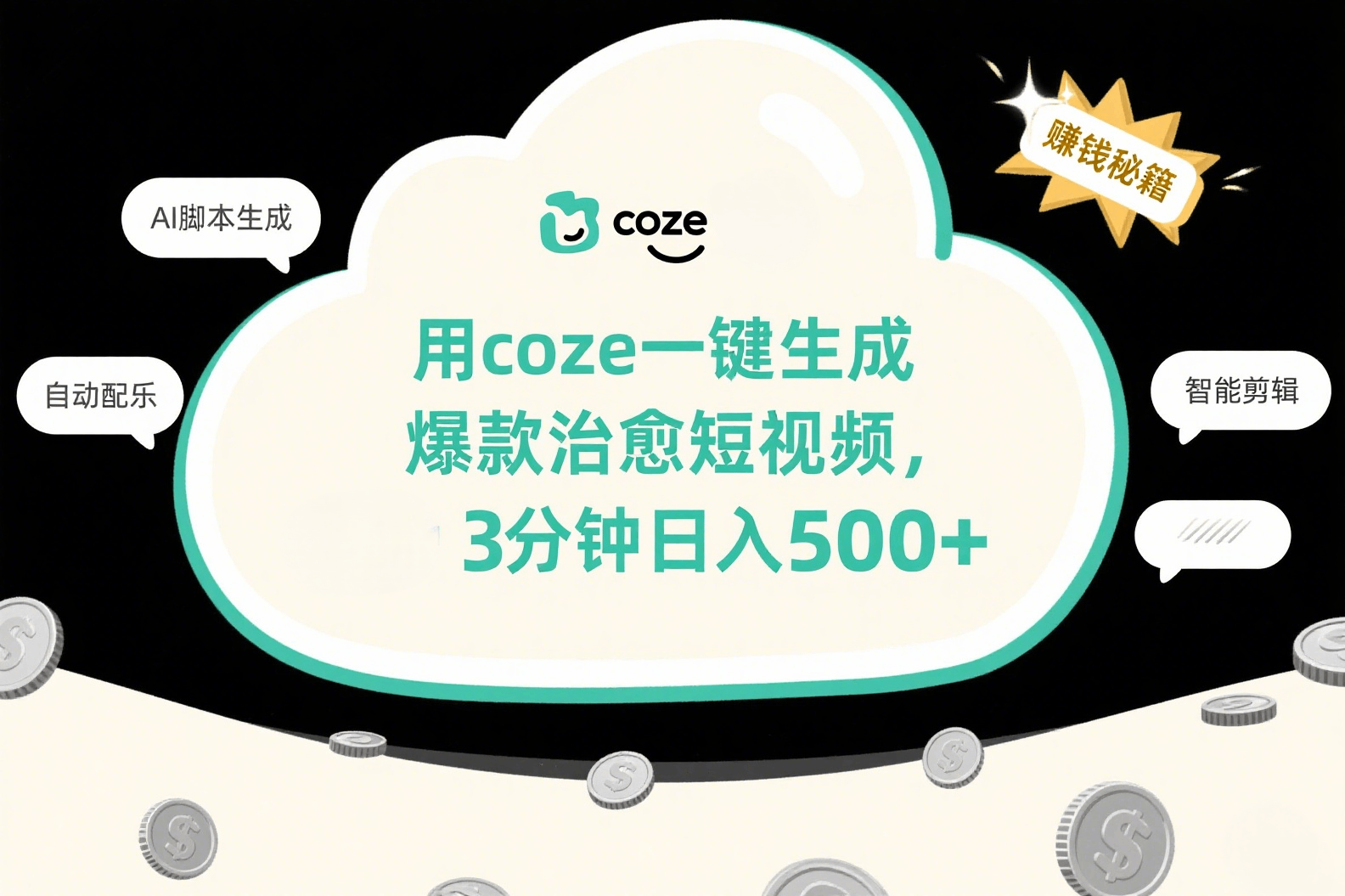 用coze一键生成爆款治愈短视频，3分钟日入500+艺创吧-网创项目资源站-副业项目-创业项目-搞钱项目艺创吧