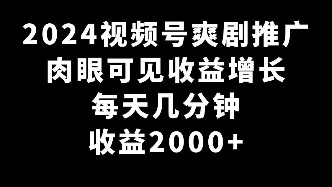 2024视频号爽剧推广，肉眼可见的收益增长，每天几分钟收益2000+艺创吧-网创项目资源站-副业项目-创业项目-搞钱项目艺创吧