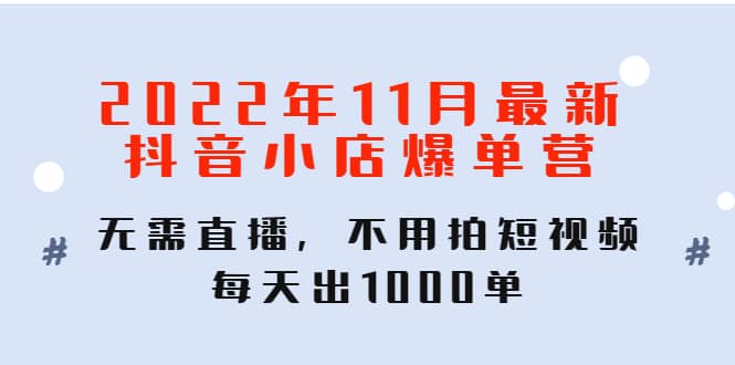 2022年11月最新抖音小店爆单训练营：无需直播，不用拍短视频，每天出1000单艺创吧-网创项目资源站-副业项目-创业项目-搞钱项目艺创吧