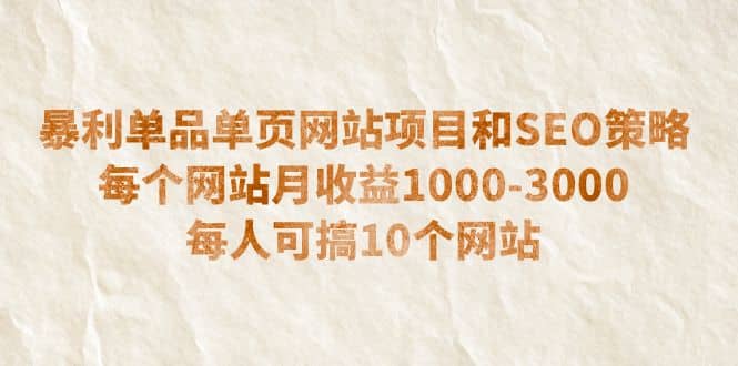 暴利单品单页网站项目和SEO策略 每个网站月收益1000-3000 每人可搞10个艺创吧-网创项目资源站-副业项目-创业项目-搞钱项目艺创吧