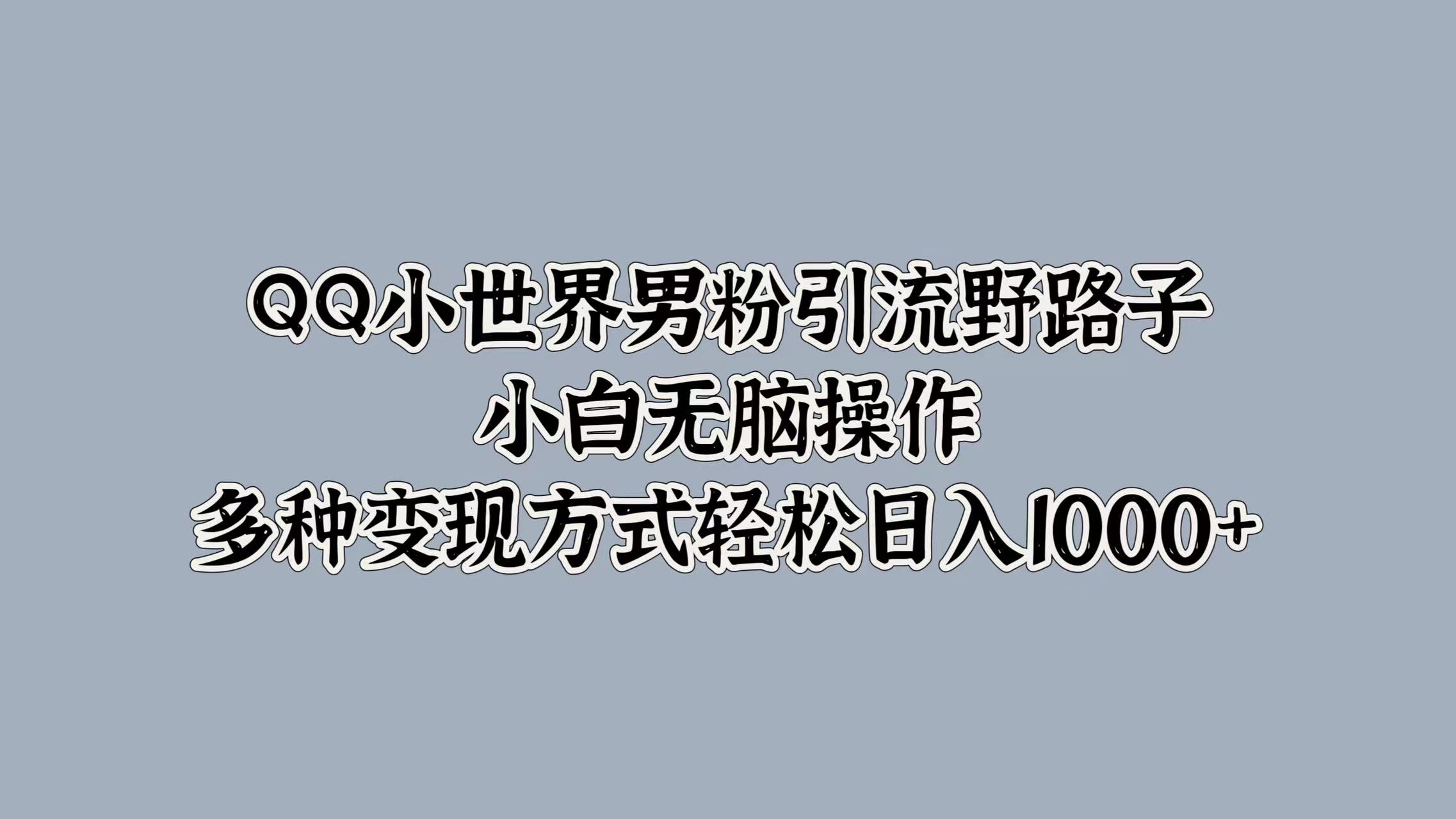 QQ小世界男粉引流野路子，小白无脑操作，多种变现方式轻松日入1000+艺创吧-网创项目资源站-副业项目-创业项目-搞钱项目艺创吧
