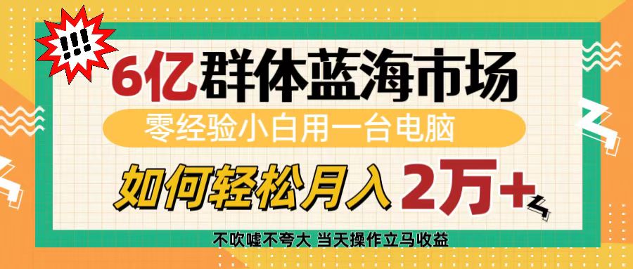 6亿群体蓝海市场，零经验小白用一台电脑，如何轻松月入2万+艺创吧-网创项目资源站-副业项目-创业项目-搞钱项目艺创吧