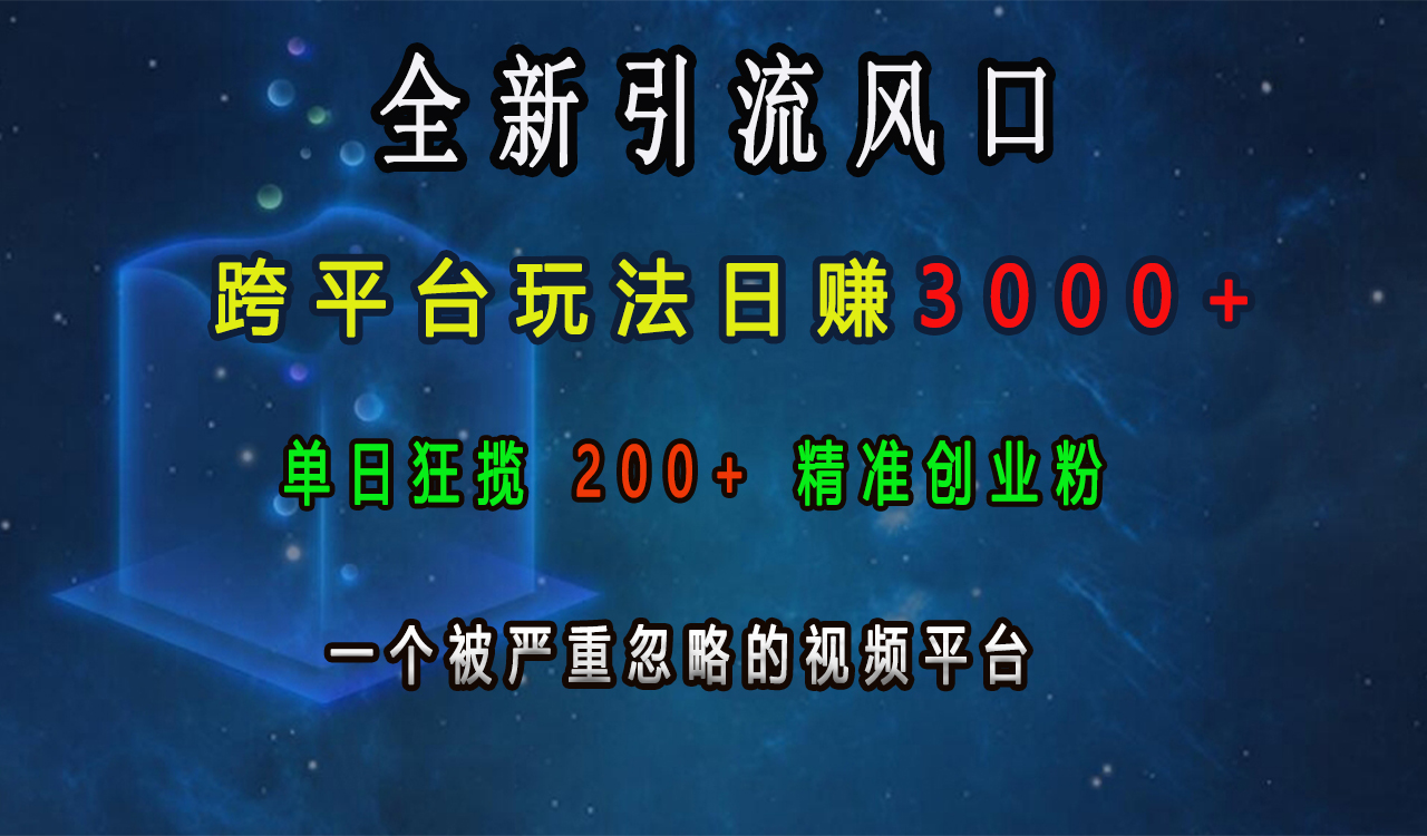 全新引流风口，跨平台玩法日赚3000+，单日狂揽200+精准创业粉，一个被严重忽略的视频平台艺创吧-网创项目资源站-副业项目-创业项目-搞钱项目艺创吧