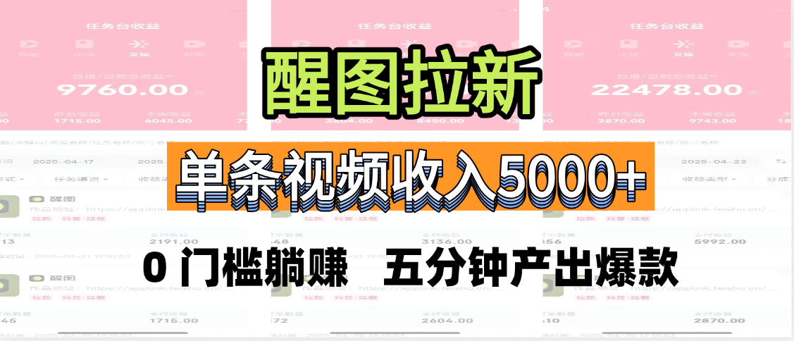 醒图拉新，0 门槛躺赚，五分钟产出爆款，单条视频收入5000+艺创吧-网创项目资源站-副业项目-创业项目-搞钱项目艺创吧