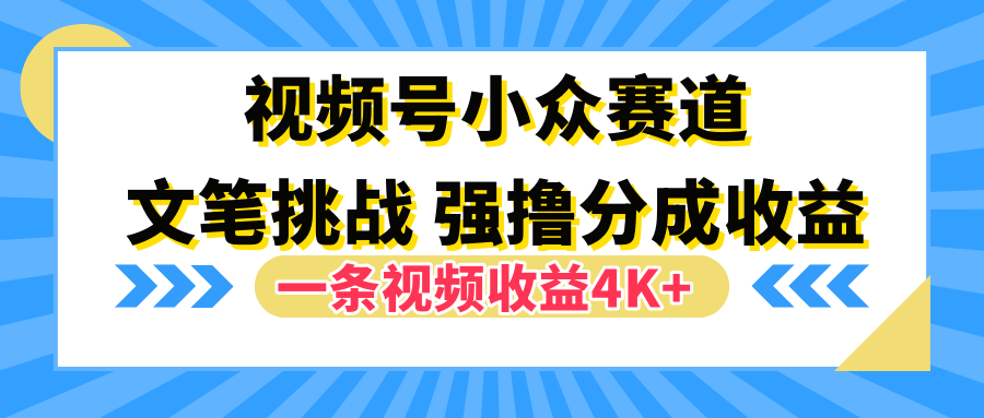 视频号小众赛道，文笔挑战，一条视频收益4K+艺创吧-网创项目资源站-副业项目-创业项目-搞钱项目艺创吧