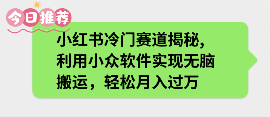 小红书冷门赛道揭秘,利用小众软件实现无脑搬运，轻松月入过万艺创吧-网创项目资源站-副业项目-创业项目-搞钱项目艺创吧