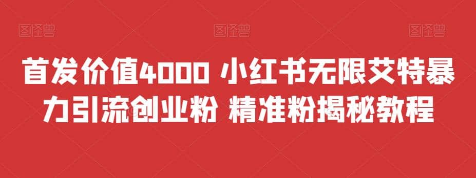 首发价值4000 小红书无限艾特暴力引流创业粉 精准粉揭秘教程艺创吧-网创项目资源站-副业项目-创业项目-搞钱项目艺创吧