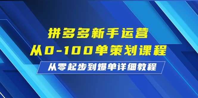 拼多多新手运营从0-100单策划课程，从零起步到爆单详细教程艺创吧-网创项目资源站-副业项目-创业项目-搞钱项目艺创吧