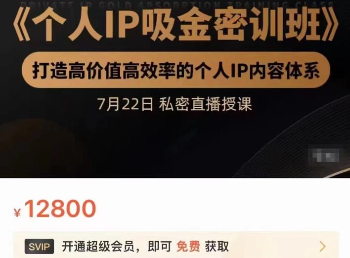 个人IP吸金密训班，打造高价值高效率的个人IP内容体系（价值12800元）艺创吧-网创项目资源站-副业项目-创业项目-搞钱项目艺创吧