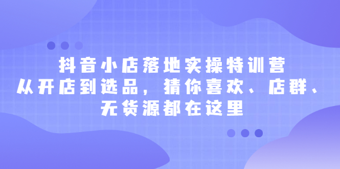 抖音小店落地实操特训营，从开店到选品，猜你喜欢、店群、无货源都在这里艺创吧-网创项目资源站-副业项目-创业项目-搞钱项目艺创吧