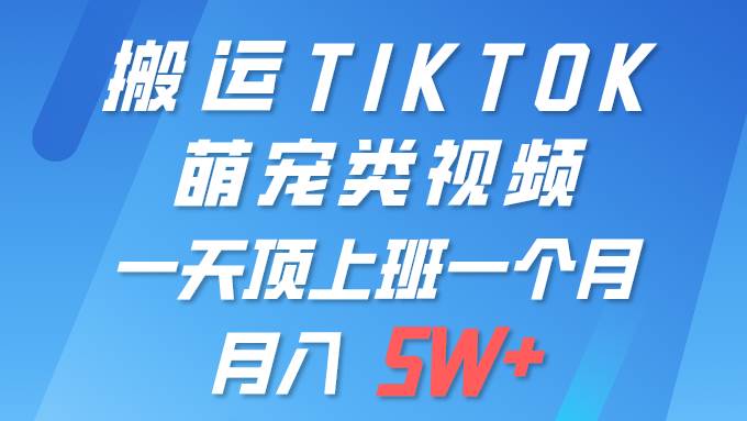 一键搬运TIKTOK萌宠类视频 一部手机即可操作 所有平台均可发布 轻松月入5W+艺创吧-网创项目资源站-副业项目-创业项目-搞钱项目艺创吧