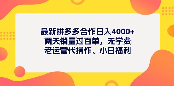 最新拼多多项目日入4000+两天销量过百单，无学费、老运营代操作、小白福利艺创吧-网创项目资源站-副业项目-创业项目-搞钱项目艺创吧