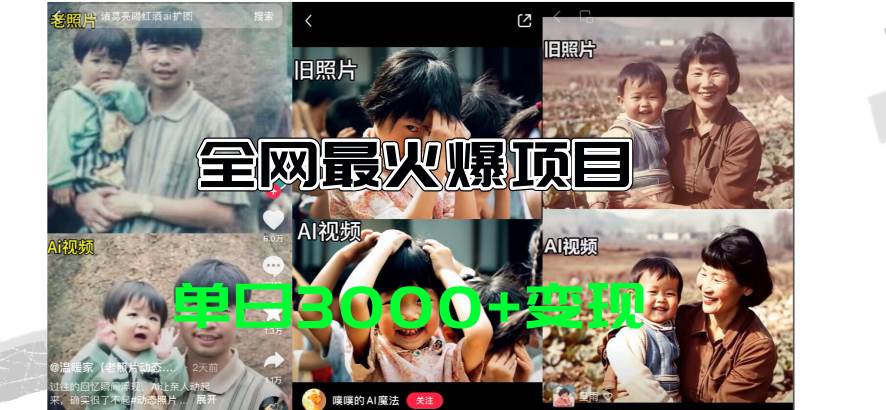 全网爆火的AI让老照片动起来教程，蹭热点日赚3000+，内含免费工具一键…艺创吧-网创项目资源站-副业项目-创业项目-搞钱项目艺创吧