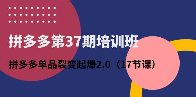 拼多多第37期培训班：拼多多单品裂变起爆2.0（17节课）艺创吧-网创项目资源站-副业项目-创业项目-搞钱项目艺创吧