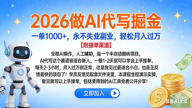 2026做AI代写掘金，一单1000+，永不失业副业，轻松月入过万艺创吧-网创项目资源站-副业项目-创业项目-搞钱项目艺创吧