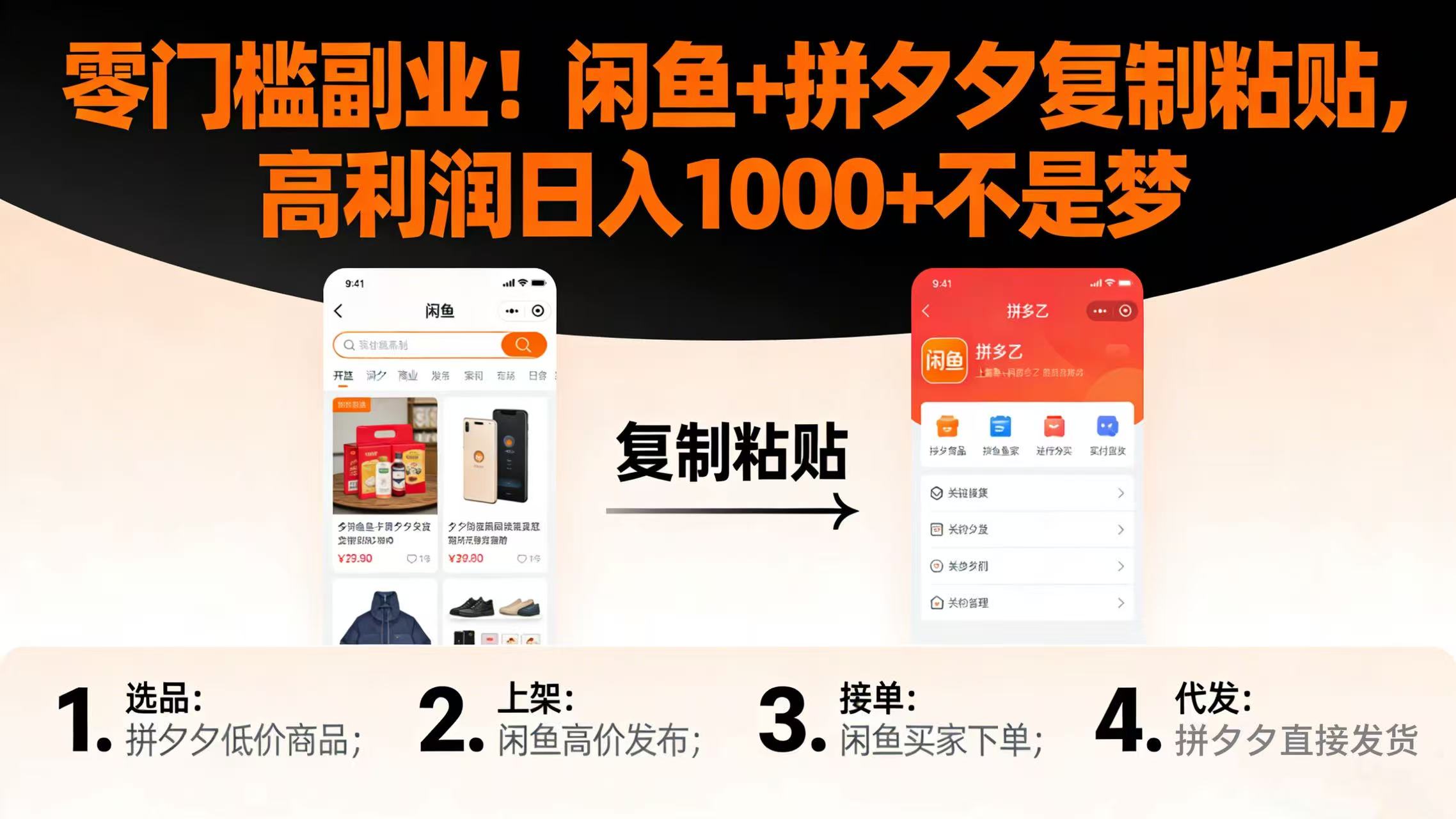 零门槛副业！闲鱼 + 拼夕夕复制粘贴，高利润日入 1000 + 不是梦艺创吧-网创项目资源站-副业项目-创业项目-搞钱项目艺创吧